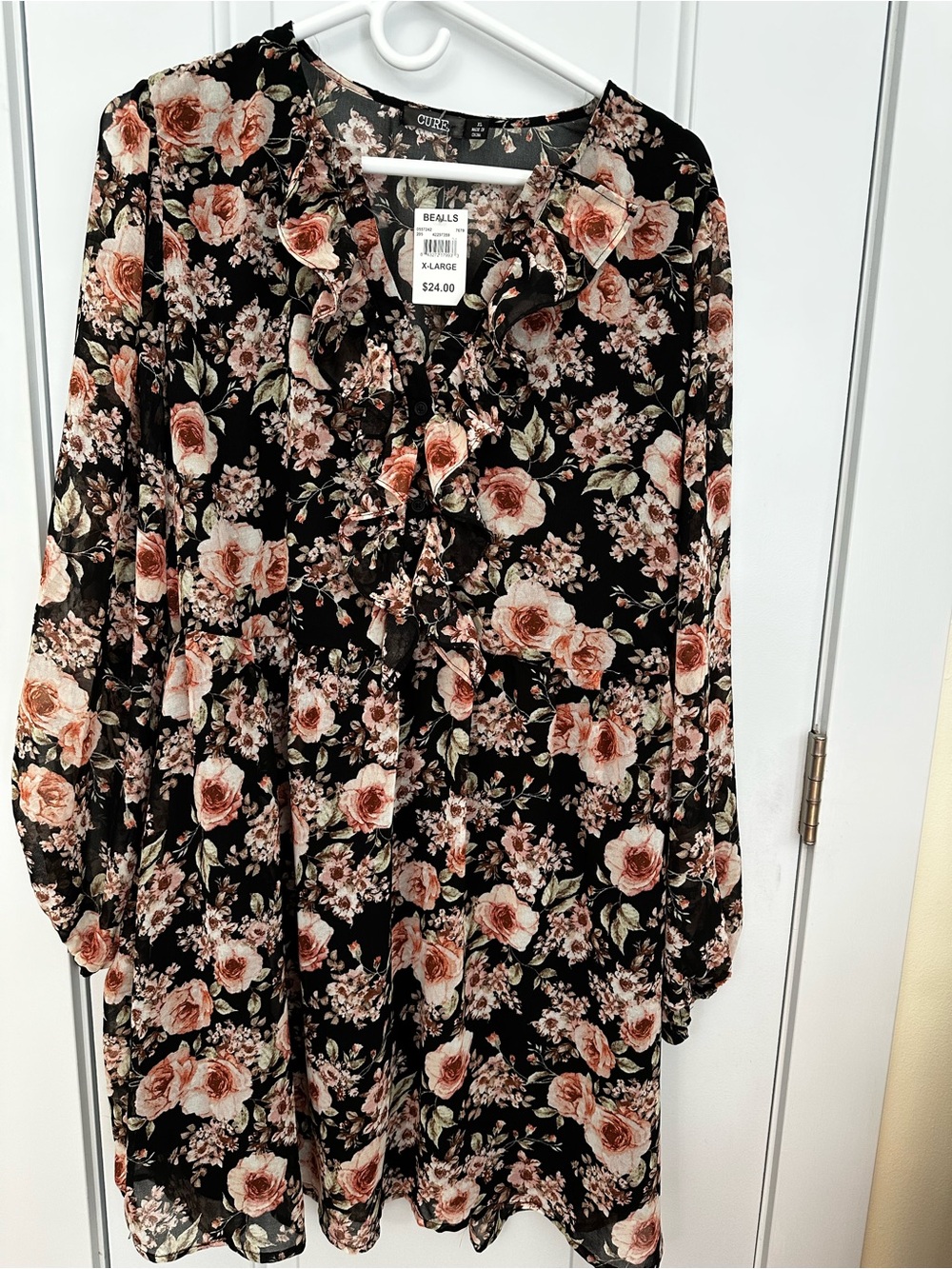 CURE Floral Blouse in Black with Blush & Brown Roses